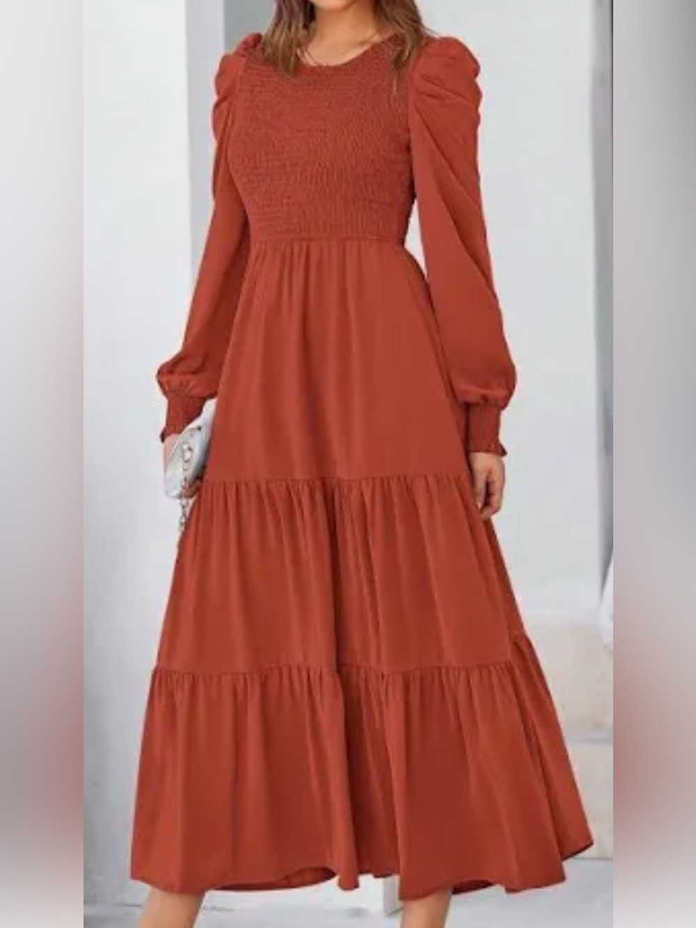 SHEIN Rust Tiered Smocked Maxi Dress